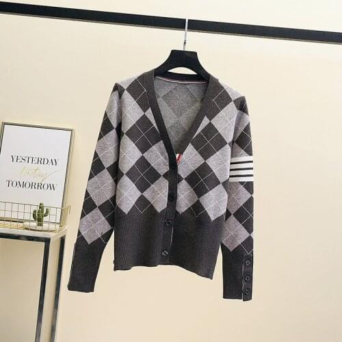 Cardigan Sweater Korean Fashion Y2k 2021 New Fall Sweaters Long Sleeve Tops Cardigan Women Clothes Knitted Kawaii Plaid Clothing