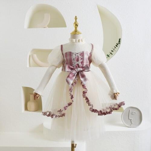 Girls plaid dresses 2021 falll kids party dresses 5pcs/lot 3-9Year