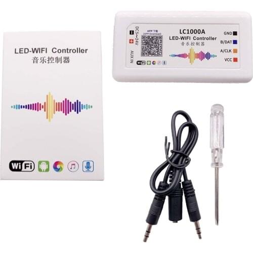 LC1000A DC5-24V WIFI SPI Music Spectrum Controller For LED Digital Pixel Light Strip 8-1024 Screen Control Built-In Microphone