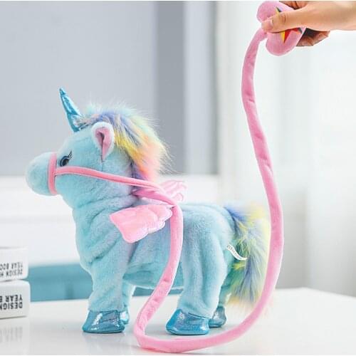 Cute Unicorn Dragging Rope Singing Electric Unicorn Plush Toys Childrens Toys Singing Plush Walking Unicorn Music Baby Toys