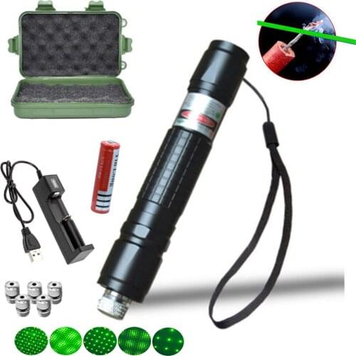 High-power green laser pointer 5 milliwatts, powerful laser equipment, ultra-long radiation 8000 laser sight with USB charger
