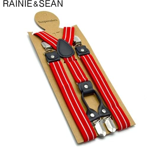 RAINIE SEAN Red Striped Suspenders Men Women Shirt Belt 4 Clips Mens Trousers Suspenders Braces Male Pants Strap 2.5cm*120cm