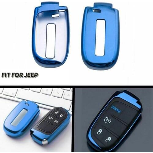 1Pcs High End Blue TPU Soft Car Remote Smart Key Fob Holder Cover Shell Case Fit For Jeep Chrysler Dodge