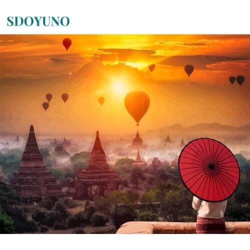 SDOYUNO Frameless 60X75cm Painting by numbers On Canvas diy Red umbrella Home Decor paint by numbers Digital Painting