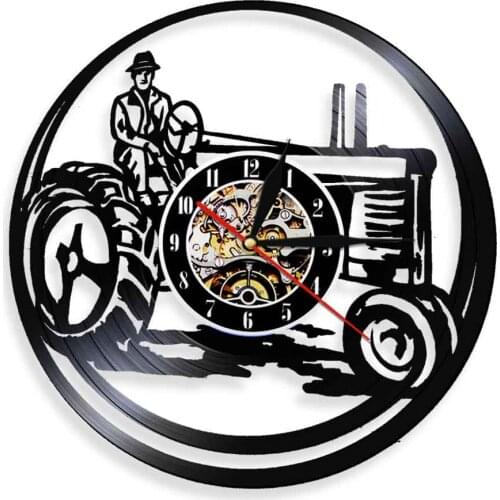 Farmer On Tractor Wall Clock Vintage Farm Truck Vinyl Record Wall Clock Art Decorative Clock Watches Farmhouse Home Wall Decor
