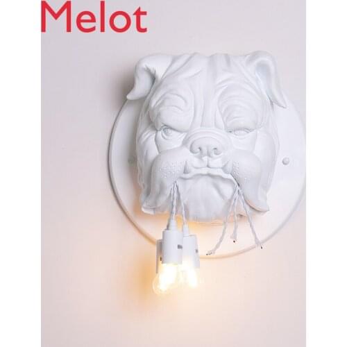Bulldog Wall Lamp Nordic Animal Head Retro Style Milk Tea Shop Emblema Lamps