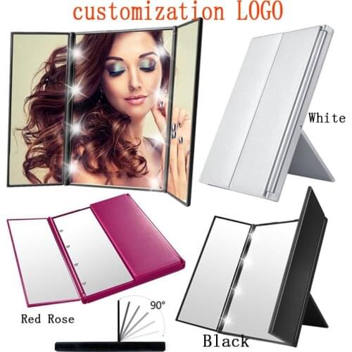 Customization LOGO Desktop LED Makeup Mirror with Light LED Makeup Cosmetic Mirror Foldable LED Vanity Mirror