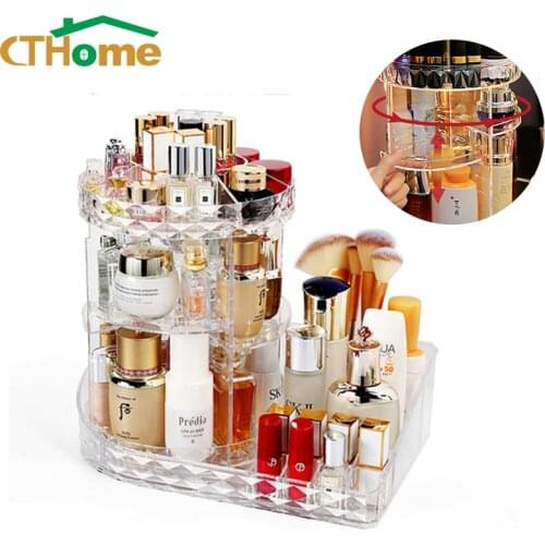 Cosmetic Storage Box 360 Degree Rotating Makeup Storage Rack Fashion Crystal Drawer Organizer Shelf Display Stand Large Capacity