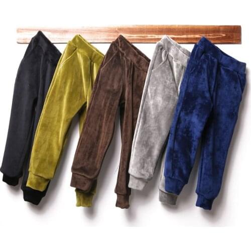 Autumn Pants For Children Winter Cotton-padded Elastic Waist Trousers Comfortable Clothing Thick Casual Solid Color Boys Girls
