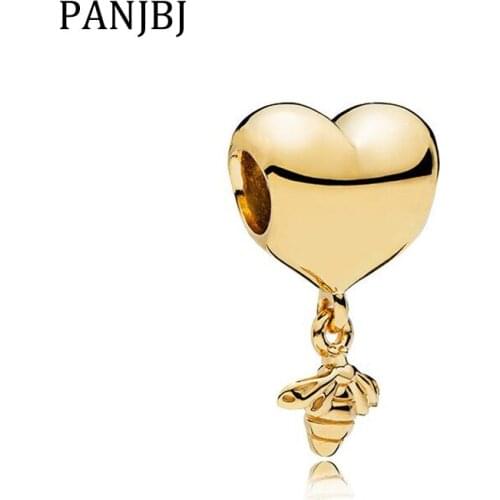 New Bead Alloy Gold Color Heart & Bee Charm Fit Original Bracelet Necklace DIY Women Jewelry