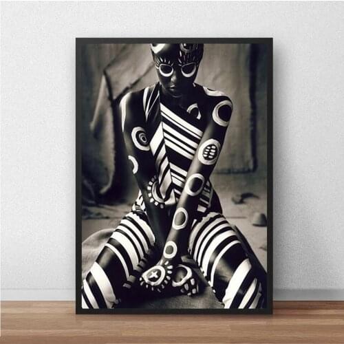 Poster HD Print Unique Image of African Women Black and White Pattern Wall Art Picture Living Room Canvas Painting Decoration