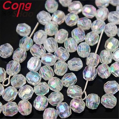 Cong Shao 500Pcs 6mm AB Clear Net surface Ball Hole Beads Acrylic Charm Beads For DIY Bracelet beads Wedding Dress Button CS88A