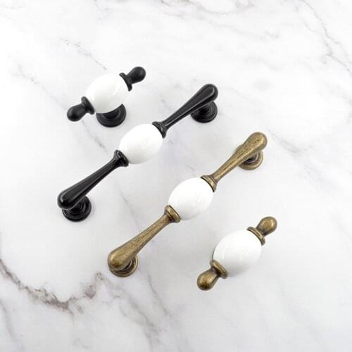 128mm retro simple white ceramic kitchen cabinet wardrobe furniture door handle 5" black bronze drawer dresser cupboard knob pul