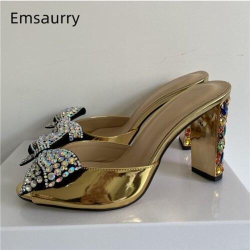 Luxury Crystal Butterfly-Flower Party Sandalias Mujer Diamond High Heels Peep Toe Slingbacks Rhinestone Summer Sandals Women