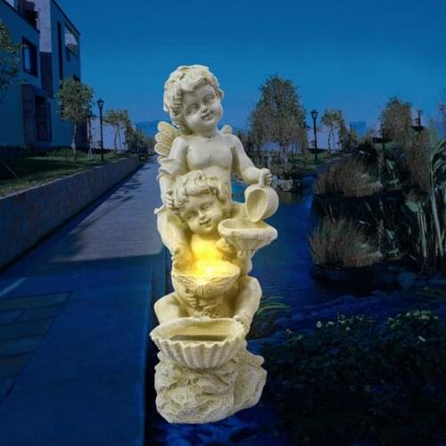 Angel Statue Sculpture With Solar LED Lights Garden Fountain Decoration Outdoor Landscape Figurine