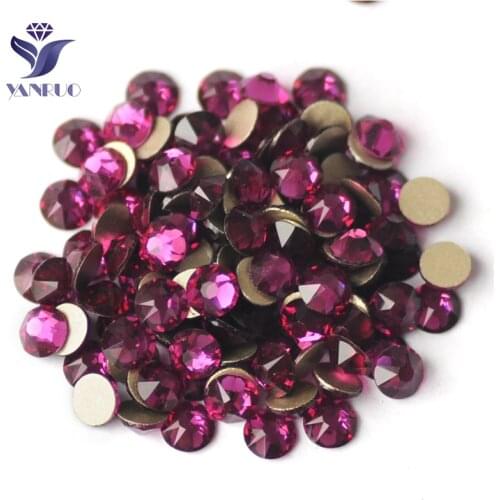 YANRUO 2088NoHF All Sizes Fuchsia Non Hotfix Rhinestones Cold Fixation Glitter Strass Flat Back Glass Crystals For Nails