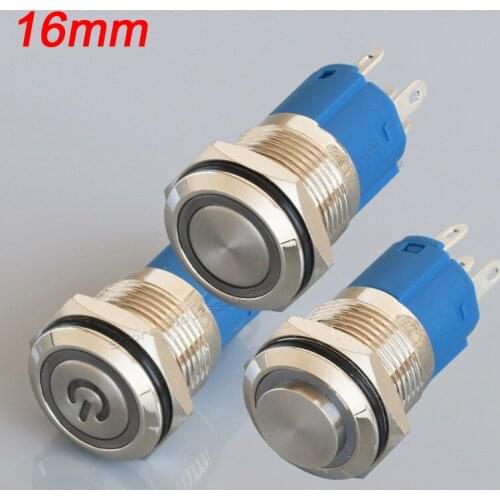 16mm Ring Power LED lamp Maintained Momentary Light Illuminated 24V 220V Push Button Switch 5 Welding Pin 1NO1NC Metal Switch