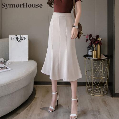 Womans Skirt 2021 Casual Package Hip High Waist Office Work Wear Mermaid Skirts Womens Black Apricot Saia Midi Mujer Faldas