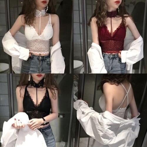 2020 Korean version of sexy lace wrapped chest without rims hanging neck vest strap female bottoming short coat