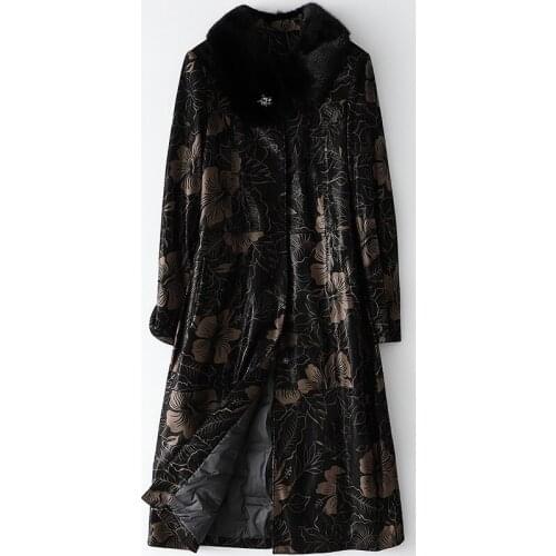 New Single Breasted Printed Large Leather Fashion White Duck Down Coat Winter OL Sheepskin Mink Fur Collar Down Jacket Female