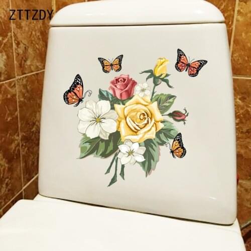 ZTTZDY 24.8CM×23.8CM Antique Butterfly Flower Home Living Room Wall Stickers Mural Classic Toilet Decor T2-0863