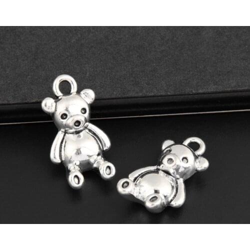 10pcs Silver Color 23X13MM 3D Cute Bear Doll Charms Toy Animal Pendant Fit DIY Jewelry Making Handcrafted Accessories