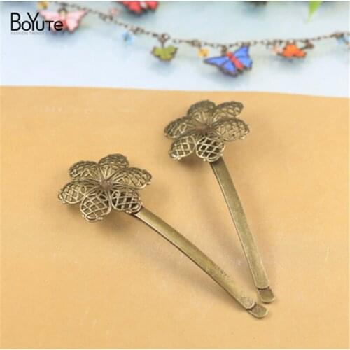 BoYuTe 20Pcs 27MM Filigree Hair Clip Flower Antique Bronze Plated Women Barrette Hair Jewelry