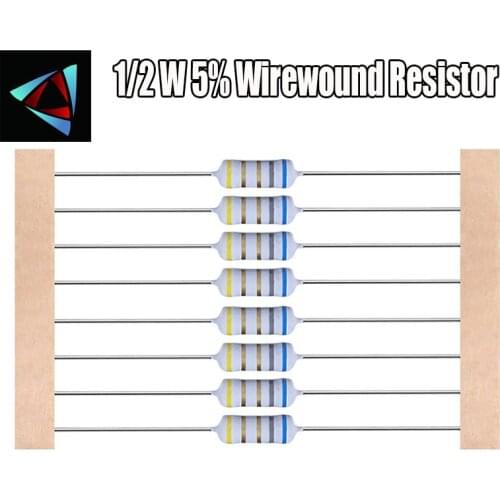 40pcs 1/2W5% Wirewound Resistor +-5% 1E 2.2E 3.3E 4.7E 10E 6.8E 5.1E 100E 2E 3.9E 220E 22E 47E ohm