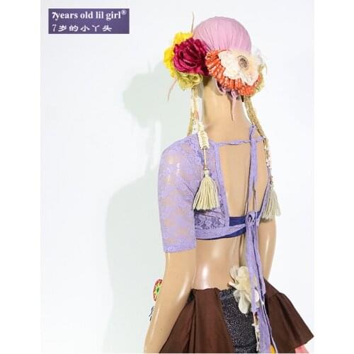 7years Old Lil Girl 2021Lace Belly Dance Top Ats Tribal Choli Short Sleeve BE31 35