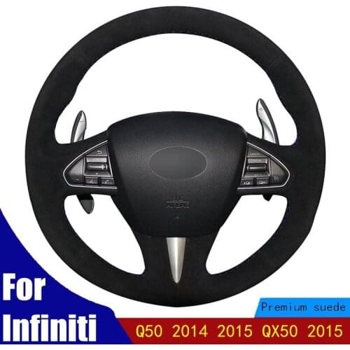 Hand-stitched Car Steering Wheel Cover DIY Black Suede Leather For Infiniti Q50 2014 2015 QX50 2015 Accessories