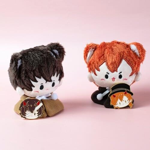 Anime Bungo Stray Dogs Dazai Osamu Nakahara Chuuya Cosplay Short Plush Doll Sunny Doll Stuffed Embroidery Badge Brooch Xmas Gift
