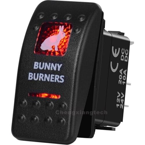 Bunny Burners Car Boat SPST Rocker Toggle Switch Red Led 5 Pins On Off 12V 20A 24V 10A for Carling ARB Narva 4x4 Style