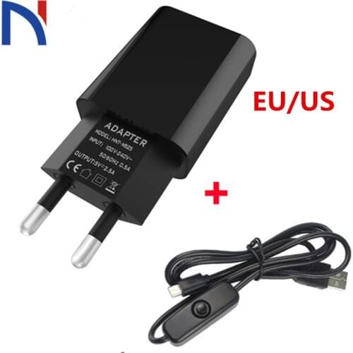 DC 5V 2.5A Power Supply EU US Power Charger Adapter Supply Micro USB Charging Cable with Switch For Arduino Raspberry Pi 3 2