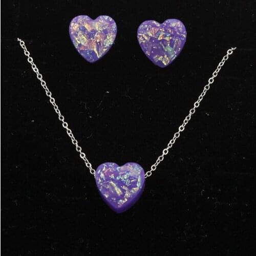 Jaymaxi Heart Opal Stone Jewelry Sets Love Stainless Steel Chain Necklace Stud Earrings Party Jewelry Gift For Women