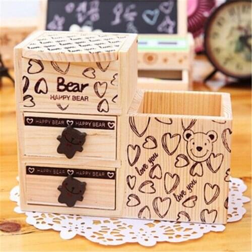 Wooden Pen Holder Kawaii Desk Tidy Organizer Pencil Holder Cute Anime Cartoon Desktop Pen Pot Creative Office Accessories