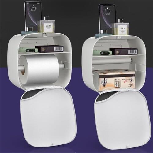 Bathroom Paper Phone Holder with Storage Shelf Rack Paper Storage Box Clean Bathroom Toilet Roll Paper Holder Wall Mount Plastic