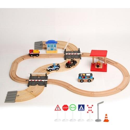 EDWONE-One Set Train Car Magnetic Crane Track Wood Railway 2 Way Slot Toy DIY Model Toys Kids Gifts Fit Biro