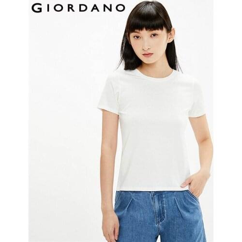 Giordano Tshirts Women Slim Crewneck Short Sleeve Tee Shirts Femme Short Sleeves Soild Casual Camisetas Mujer 05321408