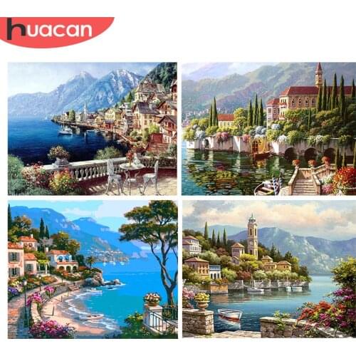 HUACAN Diamond Embroidery Round Diamond Painting Landscape Full Rhinestone 5D Mosaic Needlework Handmade Kit