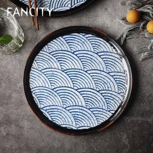 FANCITY Japanese style retro hand-painted ceramic steak western food plate dish plate flat plate round plate breakfast dessert