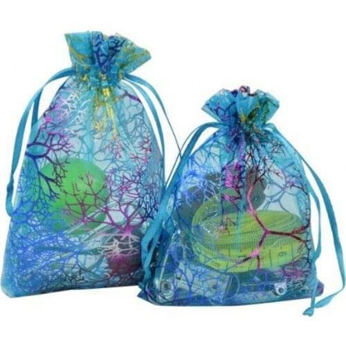 Coralline Organza Drawstring Jewelry Packaging Pouches wedding Party Candy Favor Gift Bags Design Sheer with Gilding Pattern