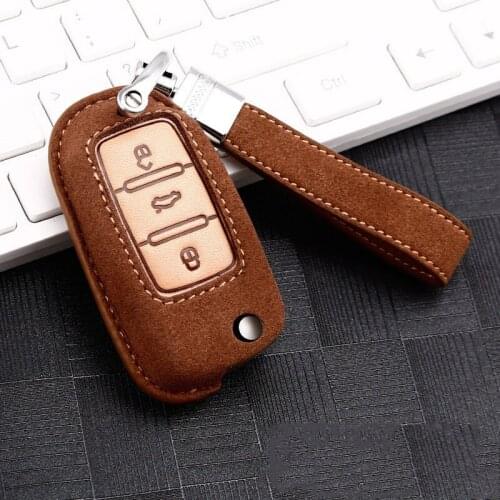 Leather Key Case for Car Key Cover for VW New Passat Lavida Tiguan Car Accessories Car Styling Keychain Keyring Ring
