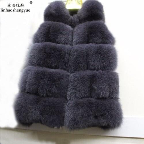 Linhaoshengyue The Five Row 70CM Long Fox Fur Vest Women Real Fox Fur Vest