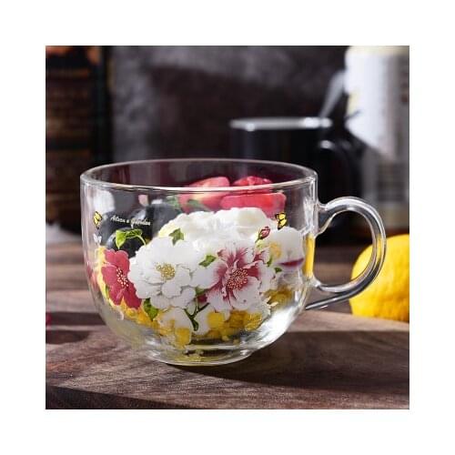 Cute Breakfast Mug Milk Oatmeal Bowl Creative Coffee Milk Tea Cup Household Glass Thick Heat-resistant With Lid Seal Drinkware