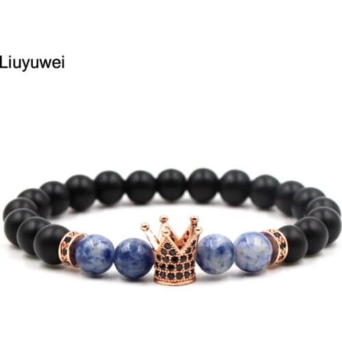 Liuyuwei Trendy Lava Stone Pave CZ Imperial Crown Charm Bracelet For Men Or Women Bracelet Jewelry Pulseira Hombres YWXD297