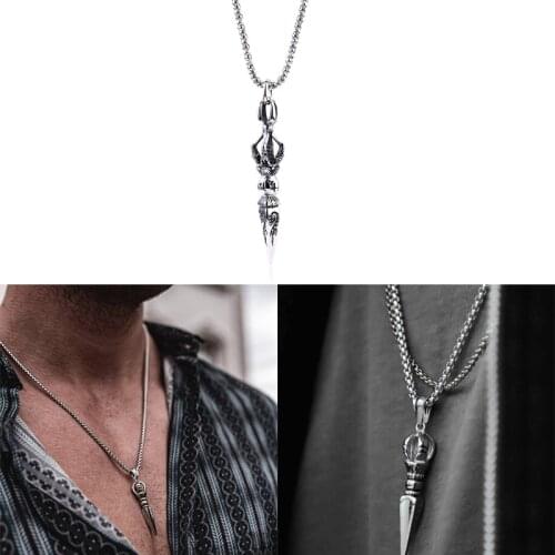Men Stainless Steel Phurba Kilaya Pendant Necklace Tibetan Buddhism Vajrayana Buddhist Vajra Dorje