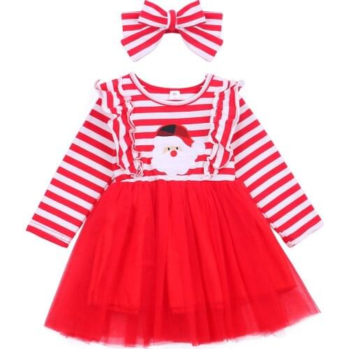 2020 New Christmas Children Clothing Toddler Baby Girls Princess Dress Santa Claus Lace Stitching Kids Christmas Party Dress Set