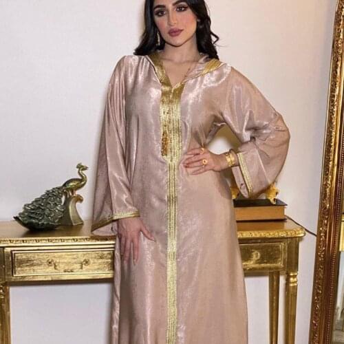 Dubai Arabic Muslim Abaya Dress for Women Fall 2020 Champagne Moroccan Kaftan Hooded Robe Turkish Islamic Jalabiya