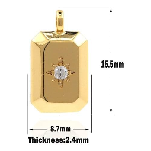 Micropavé Polaris Pendant, Star-shaped Rectangular Necklace, Gold-plated Brass Medal, Star Charm, DIY Jewelry 15.5×8.7×2.4mm