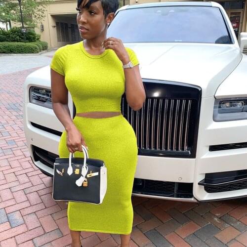 Casual Solid Two Piece Set Women Clothing Sets Summer Crop Top and Skirt Set Female Bodycon Matching Sets Conjuntos De Mujer